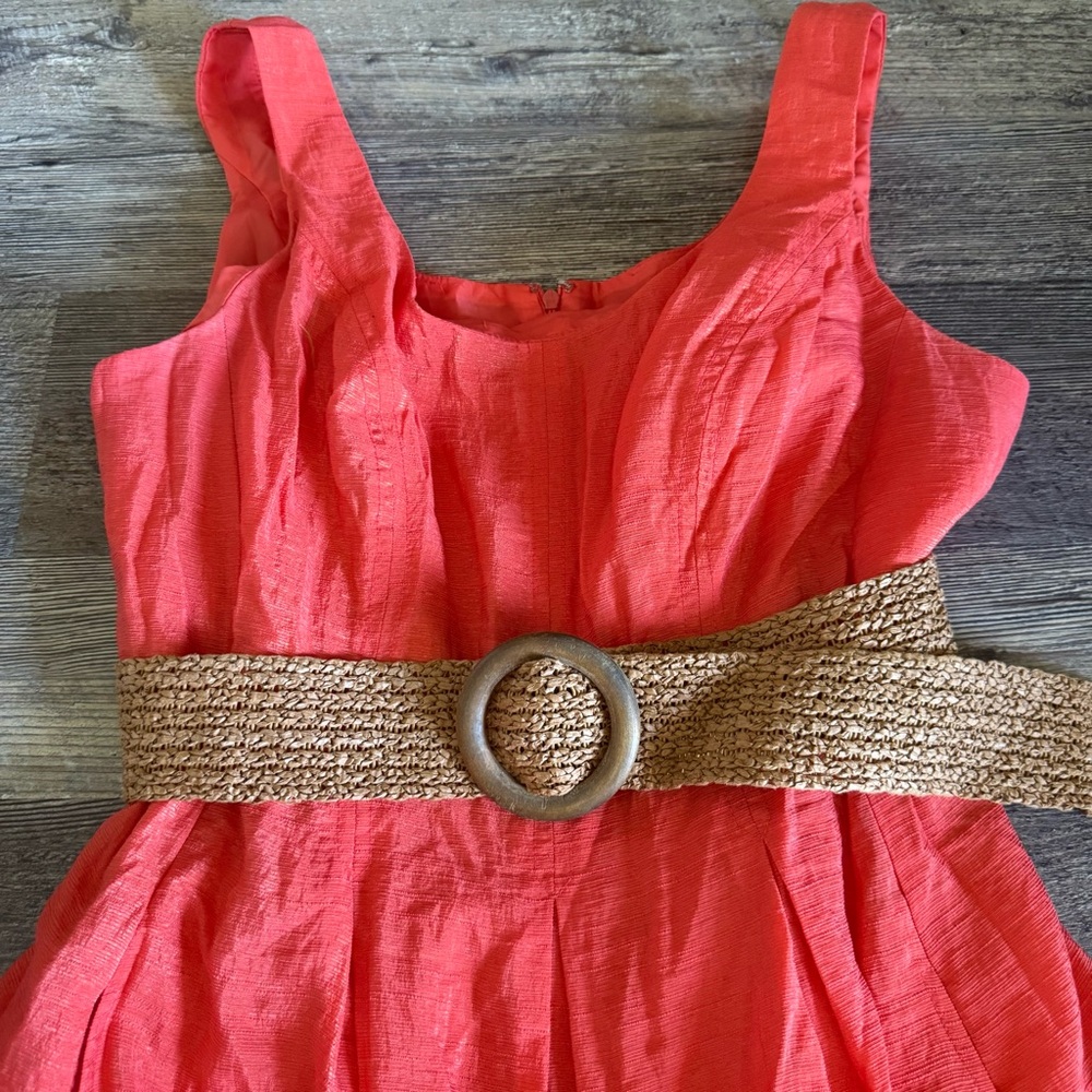Nine West Coral Dress with Woven Tan Belt - Picture 3 of 4